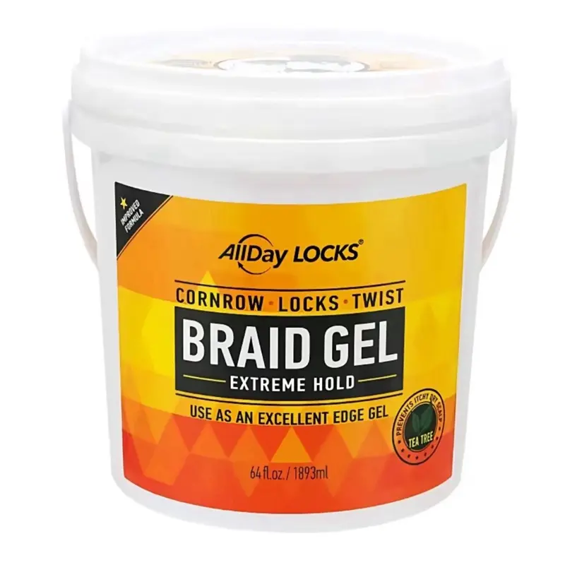 AllDay Locks Braid Gel Bucket Extreme Hold High Shine Frizz Flake Free Edge Control Tea Tree Lavender Peppermint Oil Slick Style Braids Locks Twists Cornrows 64 oz Haircare