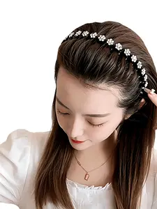 3pcs Resin Water Drill Flower Hairbands, Non-Slip Teeth Design, Height-Boosting Crown, Handmade Floral Decor, Daily Wear, Wedding, Party, Sparkle Flower Headbands