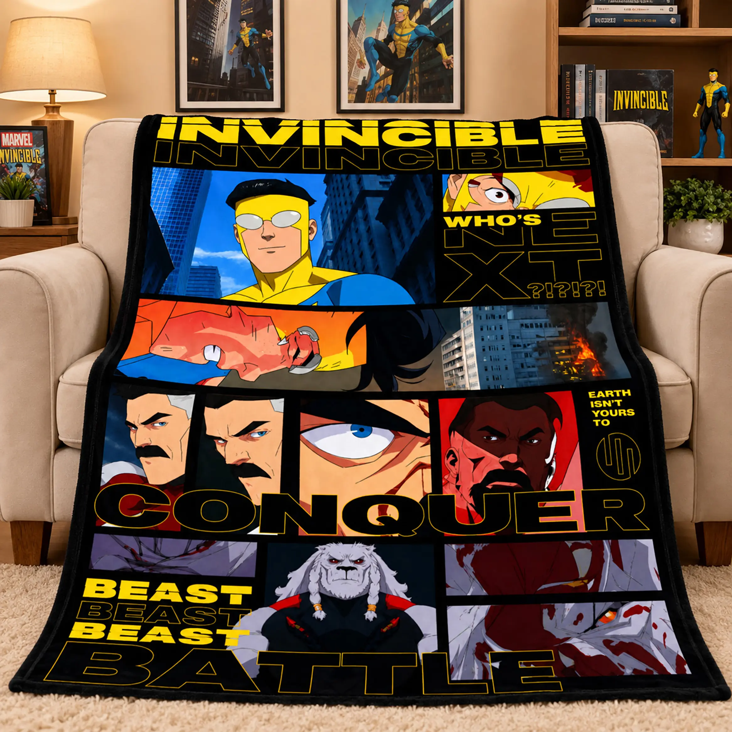 Invincible Mark Grayson Throw Blanket Comic Superhero Blanket Ultra Soft Flannel Fleece Plush Warm Cozy Lightweight Bed Blanket Bedroom Living Room Sofa Couch Dorm Travel Teens Adults Birthday Christmas Gift Home Decor