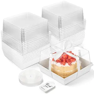7 x 7 x 4 Inches Paper Cake Boxes with Clear Lids, 20 Pack Disposable Charcuterie Boxes Square Food Containers for 4-6 Inch Cake, Dessert, Pie, Cupcake, Bakery