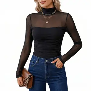 Women's Seamless Shapewear (Mesh Long-Sleeve Style) — Tummy-Control High-Neck Bodysuit — Breathable, Slimming One-Piece Top — Figure-Enhancing Base Layer