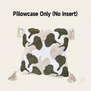 1+ Ginkgo Leaf Plush Pillow Cover (without Insert), Vintage Fringe Sofa Decor, Suitable for All Ages, Boho Style Home Decoration