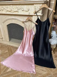 Women's Plain Backless Soft Satin Cami Elegant Nightdress, Summer Clothes Women, Soft Adjustable Spaghetti Strap Fitted Long Nightgown, Women's Sleepwear for Summer