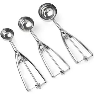 3pcs Stainless Steel Ice Cream Scoop Set, Durable Ice Cream and Cookie Dough Scoopers, Utensils, Trigger Release, Baking and Dessert Serving