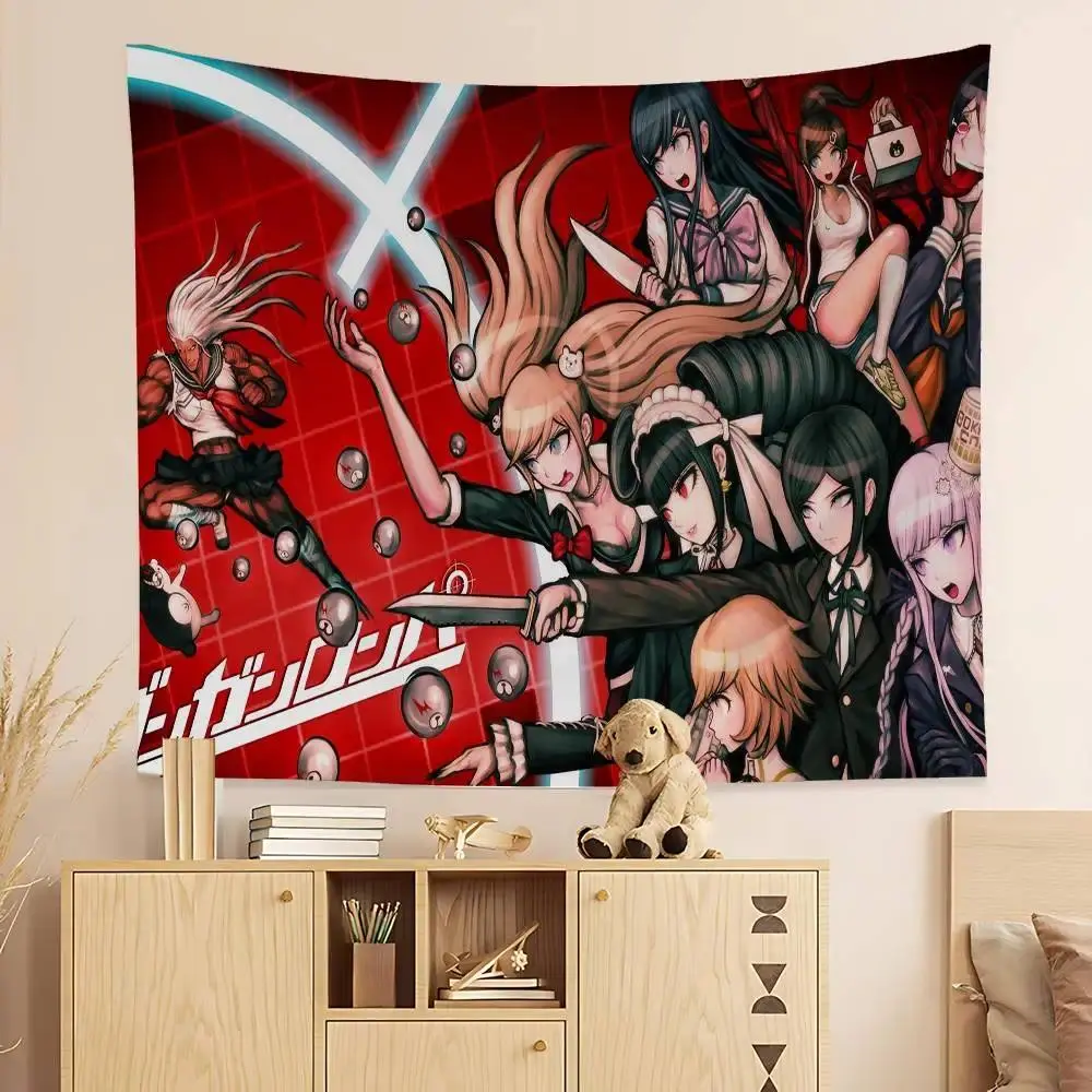 Danganronpa Anime Game Polyester Rectangular Tapestry - Manga-Style Photo Print Lightweight Visual Novel Aesthetic Wall Art, Machine Washable Casual Daily Home Decor Banner for Bedroom, Love & Friends Gift