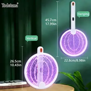 3000V Electric Fly Swatter Racket Smart Bug Zapper with USB Rechargeable Base,Powerful Mosquitoes Trap Lamp & Fly Killer with 3-Layer Safety Mesh for Home,Bedroom,Kitchen,Patio