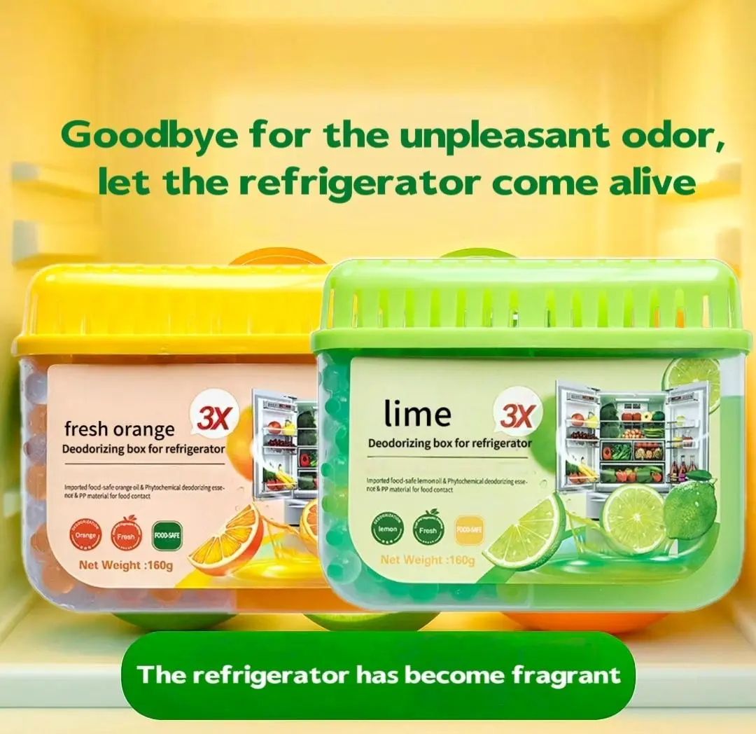 LONLXTOK 2-Pack Refrigerator Deodorizer, Convenient Pack with Natural Orange & Lime Fragrance, Odor-Free Home Care Solution for Odor Elimination with Pleasant Aroma