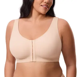 DELIMIRA Women's Inbarely Lift Front Closure Bras Full Coverage No Underwire Plus Size Unlined Seamless Bra