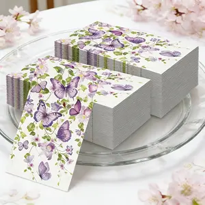 20 pieces of purple butterfly flower disposable napkins, suitable for weddings, birthday parties, baby showers - watercolor floral table decorations. Elegant paper napkins are suitable for parties, bridal gift-giving events, tea parties, June festivals an