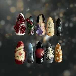 Twilight Saga Press On Nails | 3D Apple, Blood Drip & Locket Art | Handmade Gothic Fake Nails