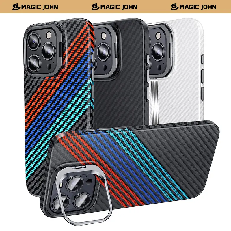 MAGIC JOHN Phone Case for iPhone and Samsung Lens Protection and Phone Holder with Wireless Charging Support