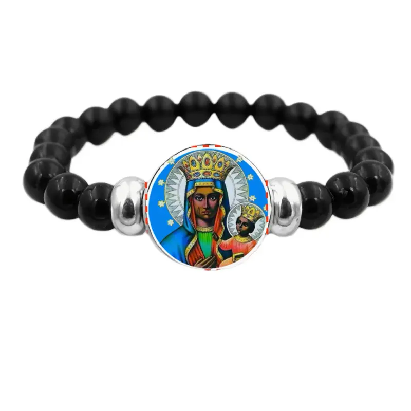 Ezillie Danto Black Beaded Bracelet with Iconic Religious Centerpiece for Spiritual Wear
