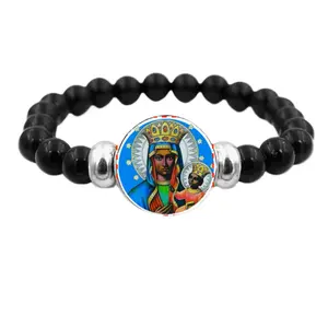 Ezillie Danto Black Beaded Bracelet with Iconic Religious Centerpiece for Spiritual Wear