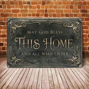 1PC Vintage Tin Sign, May God Bless This Home, Religious Wall Decor, Sturdy Metal, Perfect For Living Room, 8x12 Inches / 20x30 Cm, Blessing Sign, Faith-Based Decor