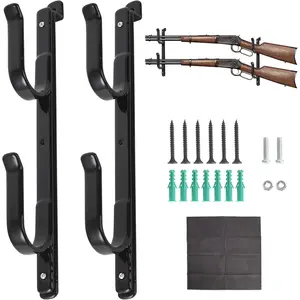 2 Pack 14-25" Adjustable Rear Window Truck Gun Rack for Pickup Truck, Heavy Duty Steel Wall Mount Rack, Holds 2 Guns Bows Arrows Tools with Silicone Cleaning Cloth