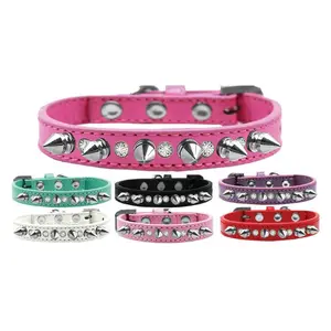 Pet and Dog Spike Collar, "Clear Crystals & Silver Spikes”