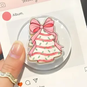 Pink Bow Christmas Tree MagSafe Phone Grip Cute Christmas Cookie Magnetic Phone Holder, Festive Popsocket, Ideal Winter Gift
