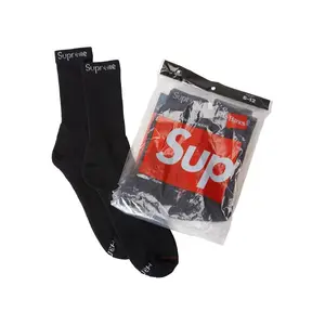 SUPREME X HANES CREW SOCKS BLACK (4 Pack) SUPREME X HANES CREW SOCKS BLACK (4 Pack)
