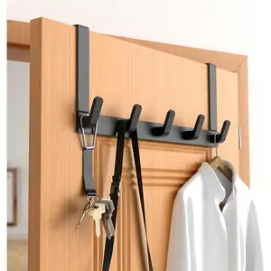 Wall-mounted Heavy-duty Over-the-door Hanger with Multiple Hooks and Towel Storage - Space-saving Modern Design, Easy to Install, Suitable for Heavy Coats, Jackets, Dresses, Bedding - Durable Over-the-door Rack with Sturdy Black Frame and White