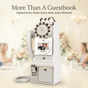 video guestbook, 1080P HD video messages, retro upright phone design, instant video playback, 32GB customizable storage, Photo + video dual function, Real-time memory status check, personalized video messages, great for all kinds of unforgettable parties
