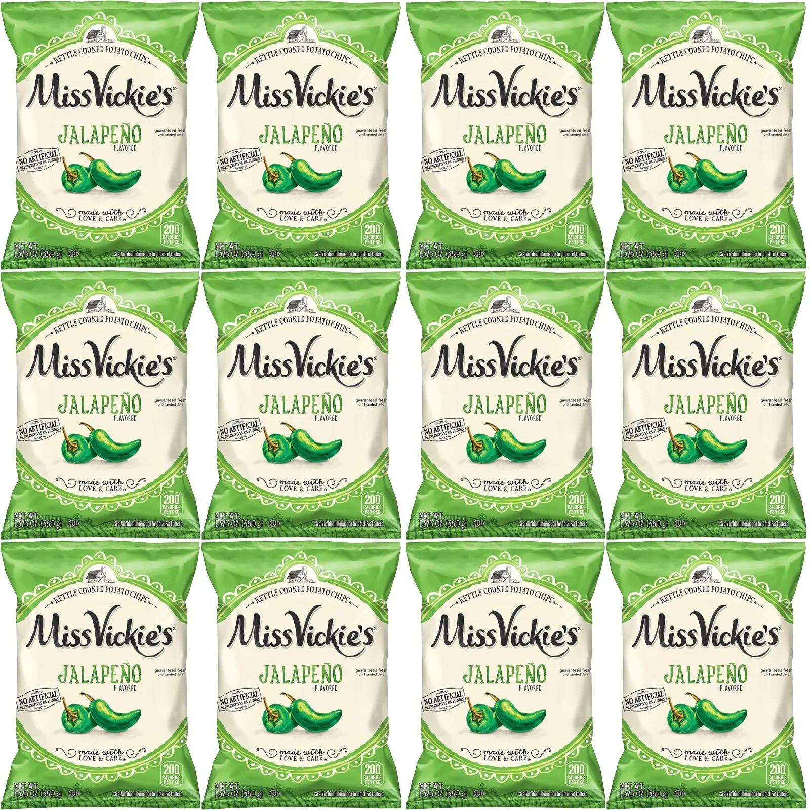 Miss Vickie's Jalapeno Potato Chips, 1.375 Oz Bags, Pack of 12, Bundled By Shoppyway Snack Crispy Crunchy Spicy Flavor