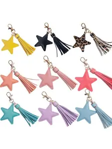 Creative Star Fringe Keychain, PU Leather Leopard Print Car Key Ring, Novelty Bag Accessory, Unique Key Holder for Cars and Bags