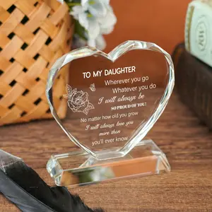 Wedding Gifts for Daughter from Mom Dad, to My Daughter Crystal Heart Keepsake, Daughter Gift for Birthday Engagement Christmas Graduation