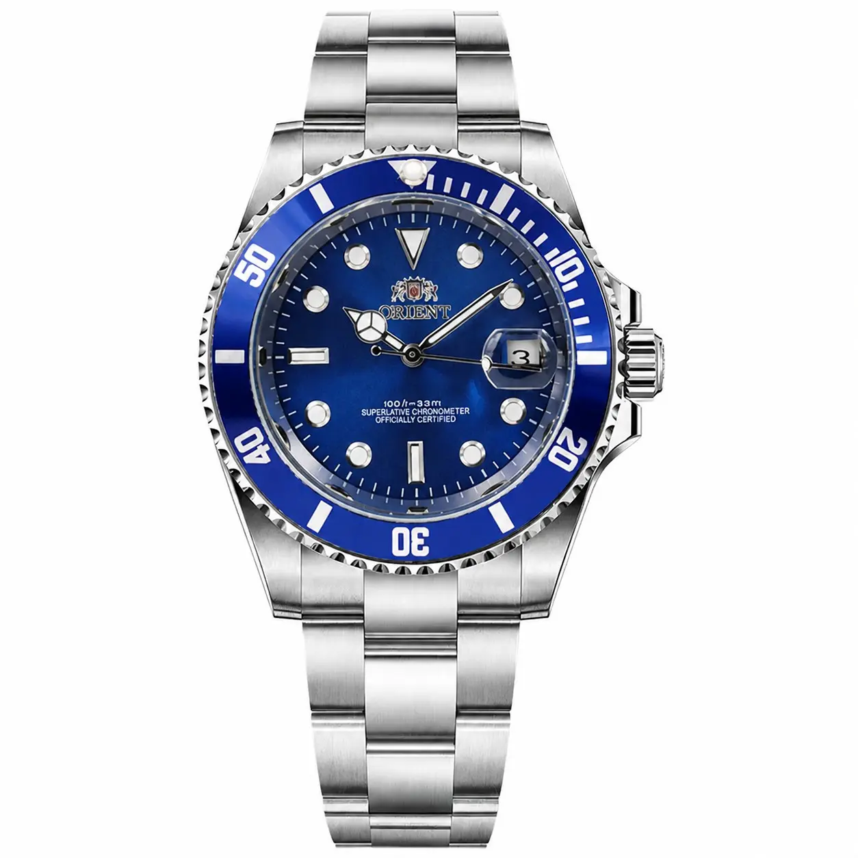 ORIENT Men Automatic Diver Watch, Rotating Bezel, Luminous Markers, Date Window, Stainless Steel Bracelet, Water Resistant Sports Wristwatch. Robust diving style, suitable for outdoor and daily wear, fashionable premium gift for men.