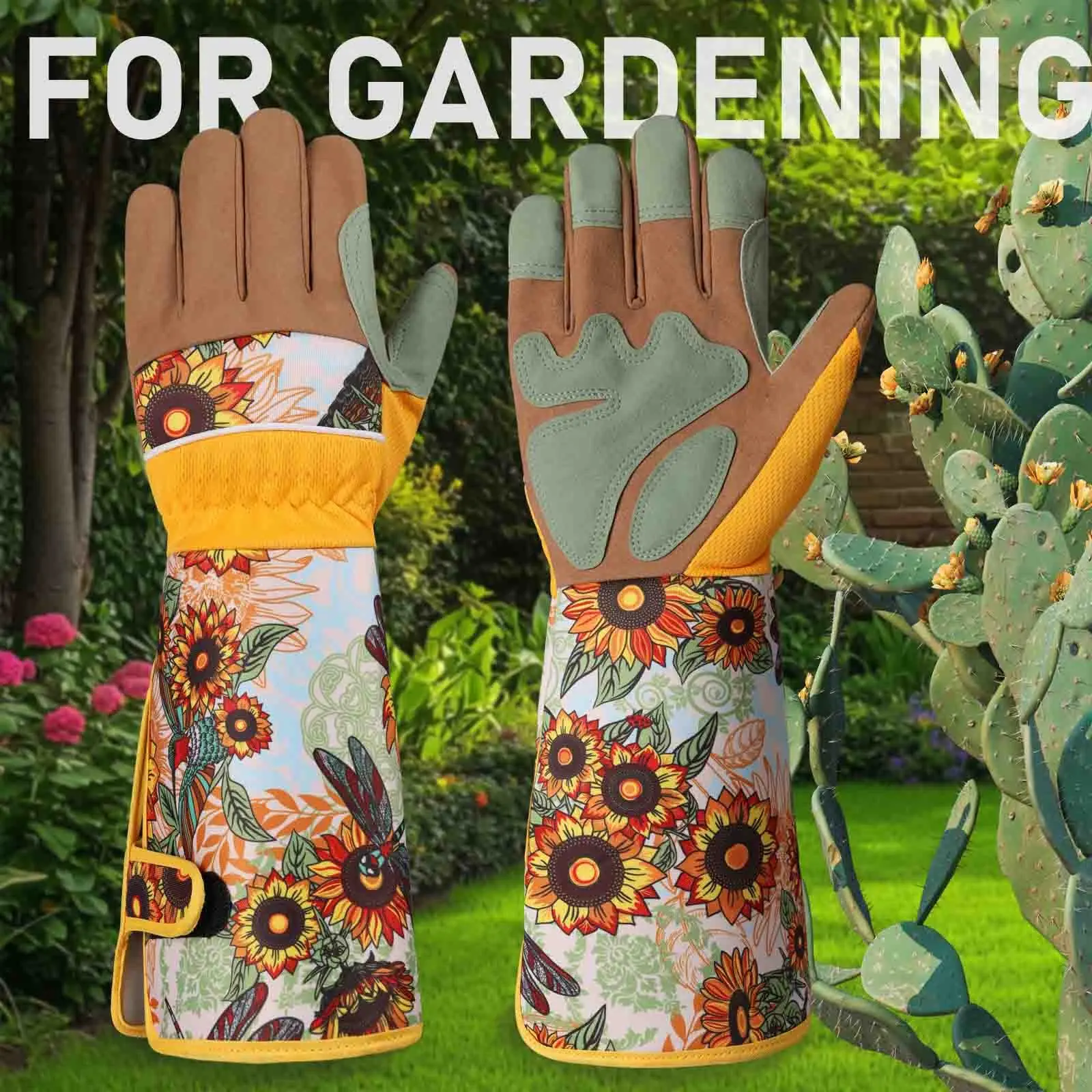 1 Pair Bee Hummingbird Pattern Gardening Gloves Long & Short Sizes Suitable for Garden Courtyard Activities, Heavy Duty Durable Comfortable Workwear, Abrasion Resistant