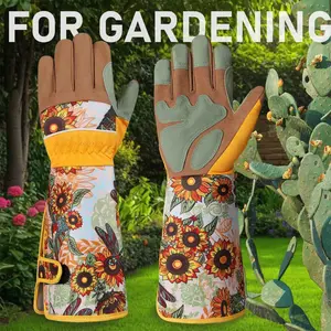 1 Pair Bee Hummingbird Pattern Gardening Gloves Long & Short Sizes Suitable for Garden Courtyard Activities, Heavy Duty Durable Comfortable Workwear, Abrasion Resistant