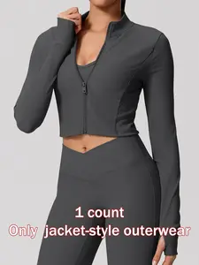 Women's Sporty Long Sleeve Zipper Jacket, Athletic Outerwear, Athletic Jackets, Quick-Dry Yoga Top, High Neck, Thumb Loop Cuffs, Polyester Spandex Fabric, All Seasons