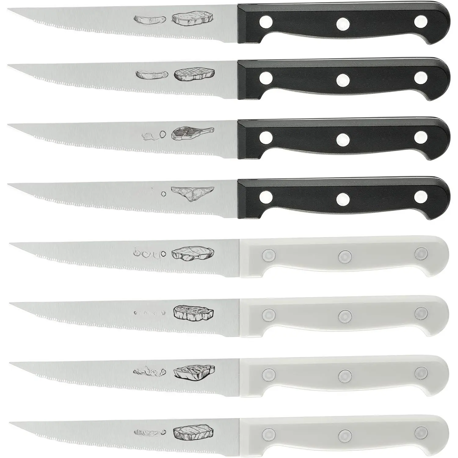 Steak  Set of 8, Serrated Steak  Set of 4 for Black and 4 for White, Dishwasher Safe ( )
