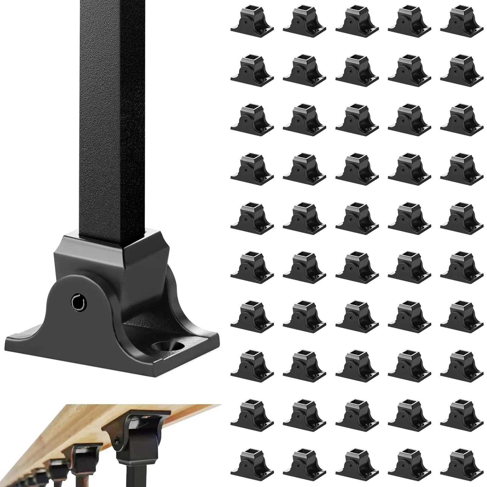 【Summerfinds】VEVOR Aluminum Alloy Baluster Shoes Square Balusters Baluster Wrought Spindles for Staircase Slant Shoes with Screw Holes for Use with 1/2 Inch Staircase Balusters Spray Coated Black (50 Pcs)