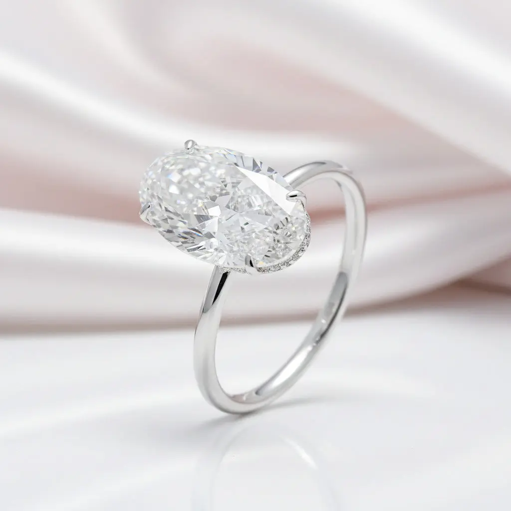 18k White Gold Oval Cut 7.0 Ct Diamond Option Halo Engagement Ring