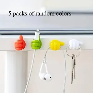 Random Color Creative Thumb Design Cable Clip, 5 Counts/set Multifunctional Self Adhesive Cable Hook, Easy To Install Wire Storage Solution for Home Office, Cable Organizer Clips