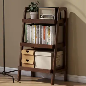 Wayshome 100% Solid Oak 3 Tier Ladder Shelf for Saving Space, Small Bookshelf with Stable Frame, Free Standing Short and Low Bookshelf for Living Room Bedroom, (Natural/Walnut, 12.6" L x 17.72" W x 31.5" H)