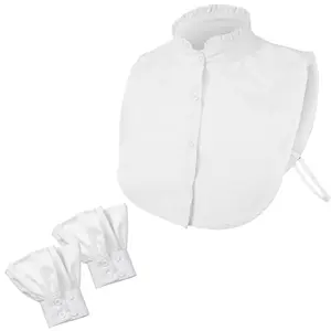 3 pieces of detachable ruffle edge fake collar and cuff set, white stand up fake shirt collar with pleated cuffs, women's elegant top accessory, can be paired with sweaters, jackets, and daily wear