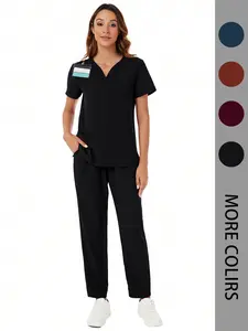 Cimmuovere Medical Scrubs Set for Women V-Neck Top & Pants Uniform in Multiple Colors Comfortable Stylish Workwear with Pockets Custom Name Tapes Available in Various Sizes Casual Nursing Uniform Scrub Skirts Workwear Clothes - Nurse