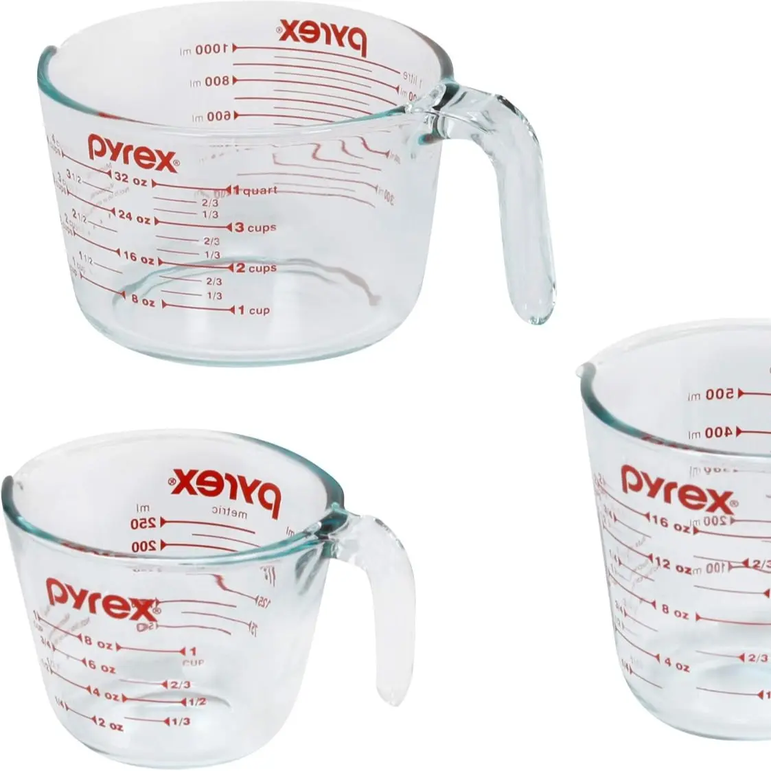 Pyrex 3-Piece Measuring Cup Set - 1, 2, & 4 Cup Tempered Glass for Baking, Cooking, and Mixing - Easy Read Measurements, BPA Free, Microwave Safe Kitchen Gadgets