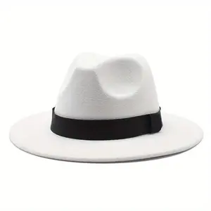 Solid Color Fedora Hat, Casual Top Hat, Vintage Wide Brim Jazz Hat For Men Women Christmas Gift