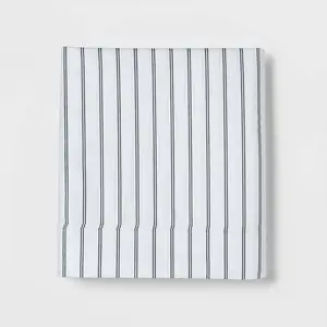 Queen 400 Thread Count Performance Flat Sheet Navy Stripe - Threshold: Cotton Sateen, Shrink-Resistant