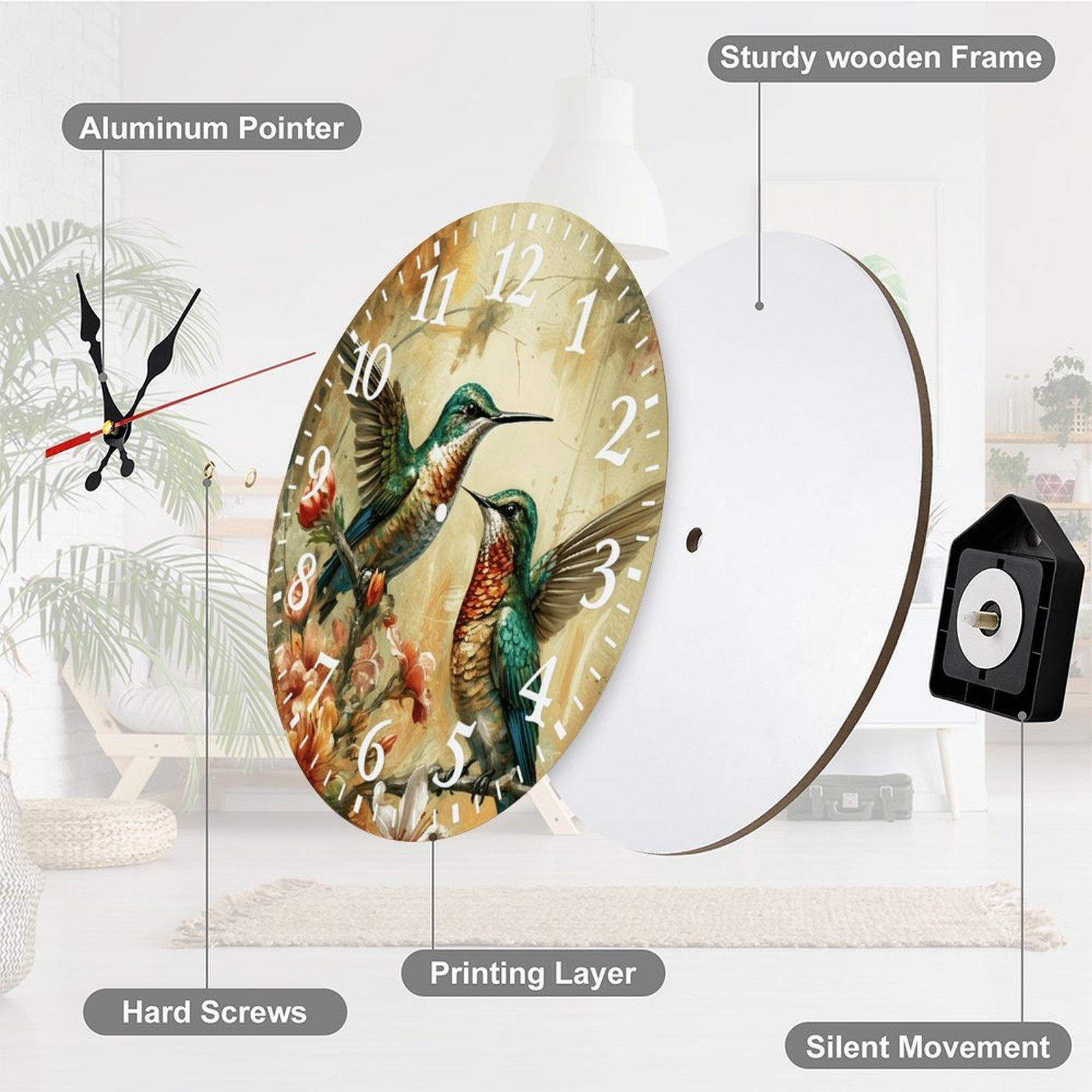 12 Inch Hummingbird Floral Wooden Wall Clock | Silent Non-Ticking Rustic Nature Decor, No Battery Included, Perfect for Living Room, Kitchen, Sunroom 12 Inch Hummingbird Floral Wooden Wall Clock | Silent Non-Ticking Rustic Nature Decor, No Battery Included, Perfect for Living Room, Kitchen, Sunroom
