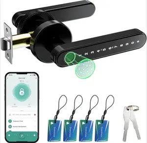 Smart Door Lock with Knob, Keyless Entry Door Lockswith Handle, Fingerprint Door Knob for Bedroom/FrontDoor/Apartment,Generate Passcode Remotely room office Biometric  deadbolt palm camera Door Lock with BLE password auto touch home stopper keypad code