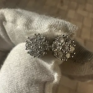 Rhodium Plated 925 Sterling Silver CZ Flower Stud Earrings