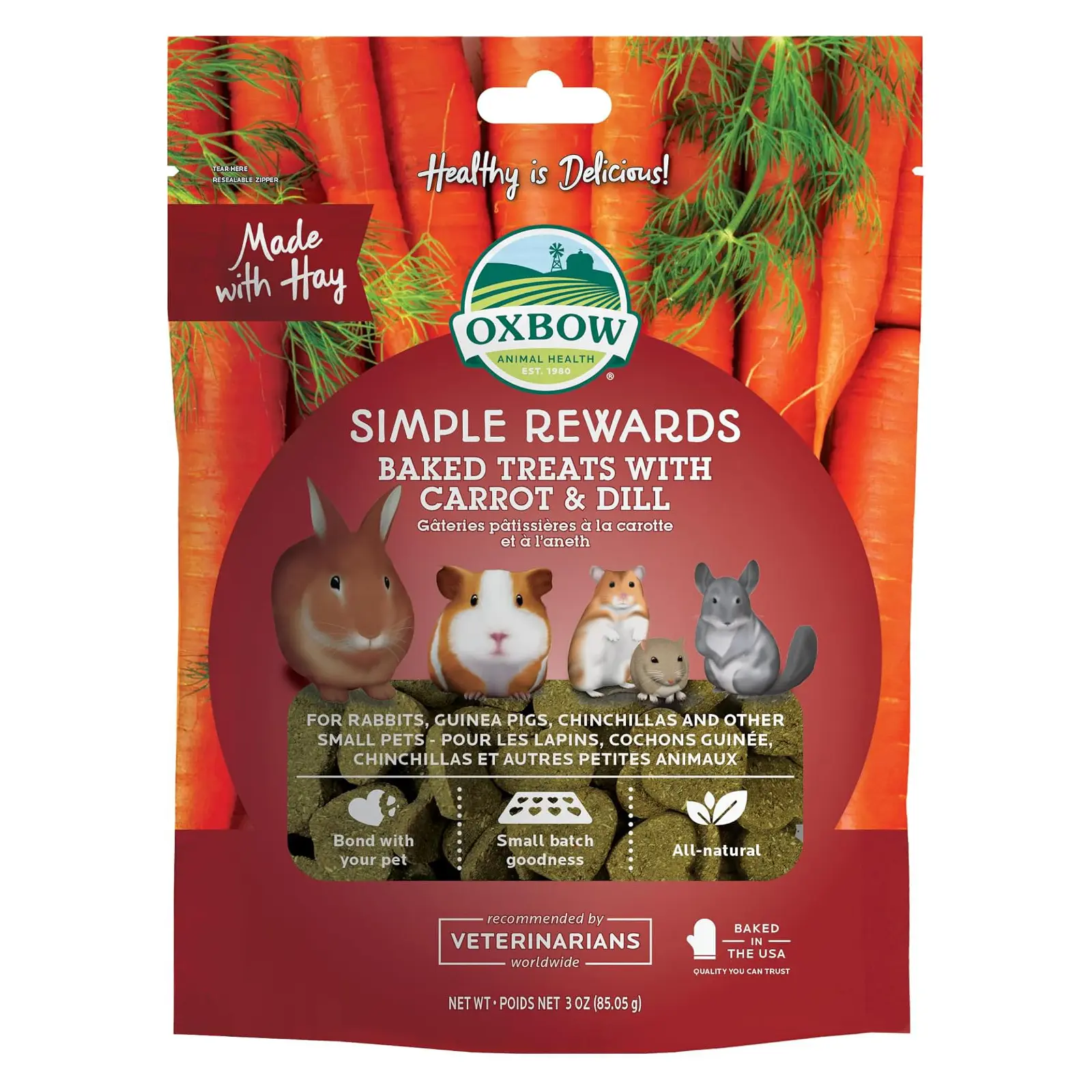 Oxbow Simple Rewards Guinea Pig & Rabbit Treats, Carrot & Dill, Baked, 3 oz Timothy Hay, Bunny Treats, Hamster Treats, Chinchilla, Guinea Pig Snack, Rabbit Enrichment, Rabbit Accessories, Essentials