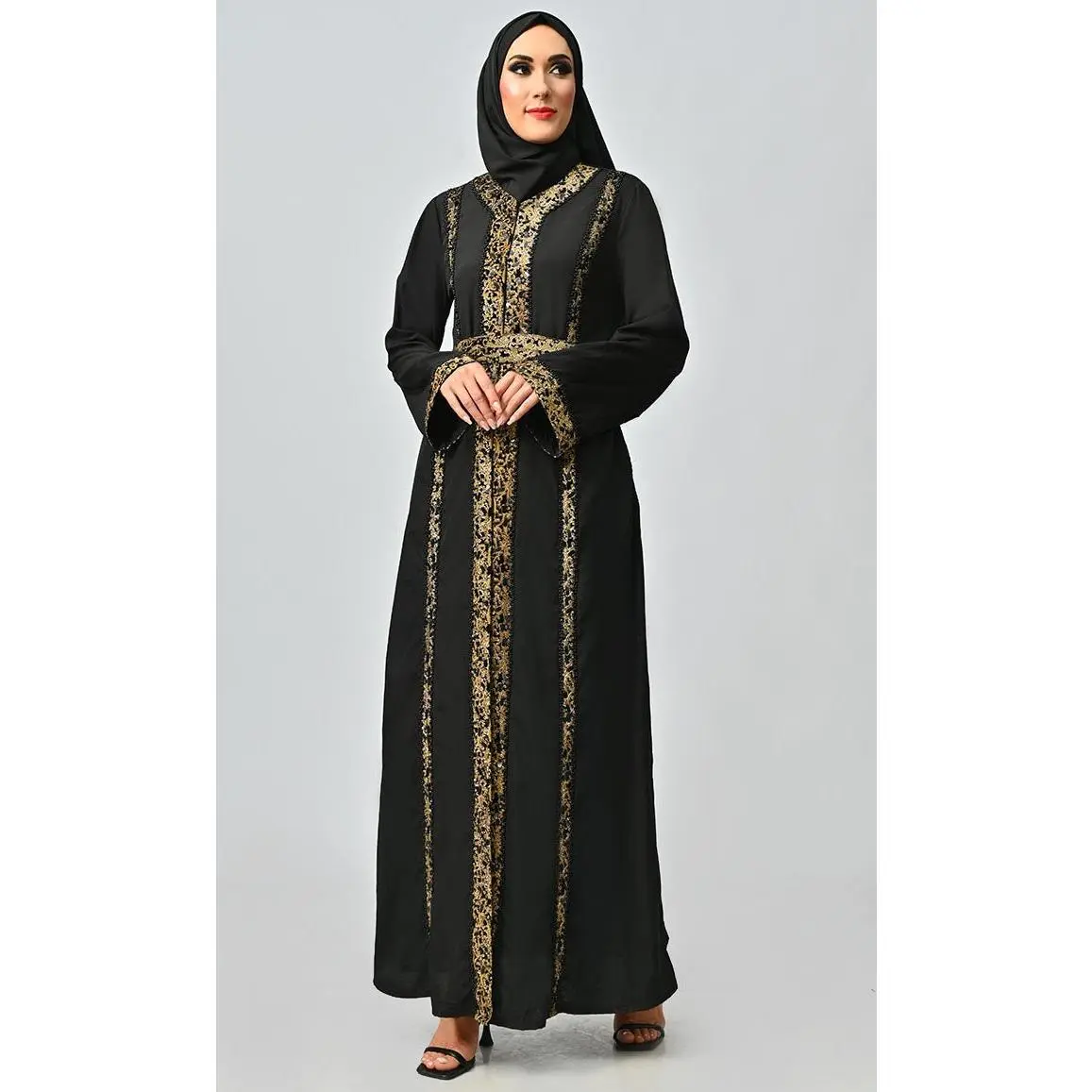 Arabic Moroccan Style Abaya With Hand Embroidery And Lace