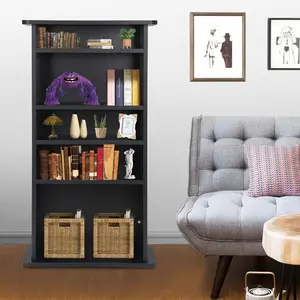 5 Shelf Bookcase 5 Tier Wooden Multimedia Storage Media Cabinet DVD Rack, Adjustable Shelves Organize a Mix of Media Storage Furniture 240 CDs DVDs or 132 Blue Ray Video Games Books