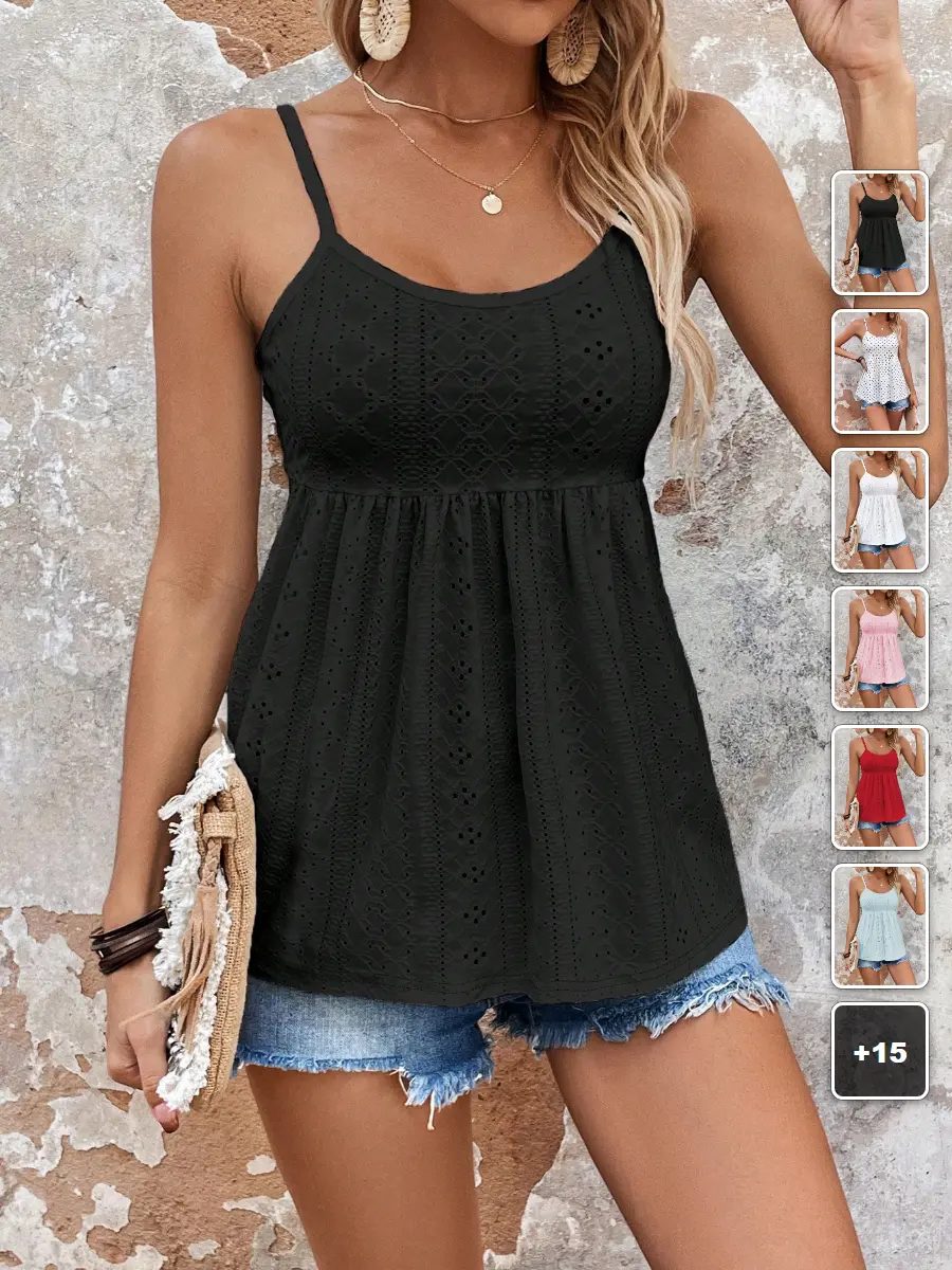 AESS Camisole Top Pleated Solid Color Versatile Everyday Summer Essential