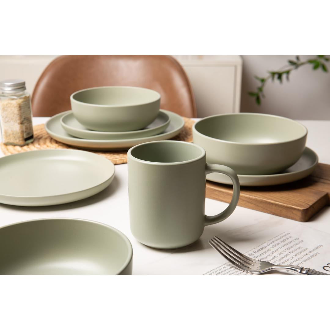 12-Piece Stoneware Dinnerware Sets With Mugs  Microwave & Dishwasher Safe  Non-Toxic Dinner Plates Bowls Set   Stackable Matte Glaze Kitchenware For 3