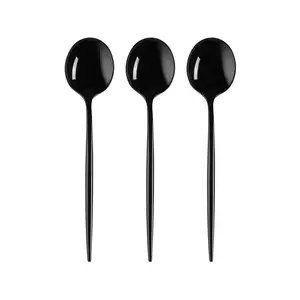 Solid Black Moderno Disposable Plastic Dessert Spoons